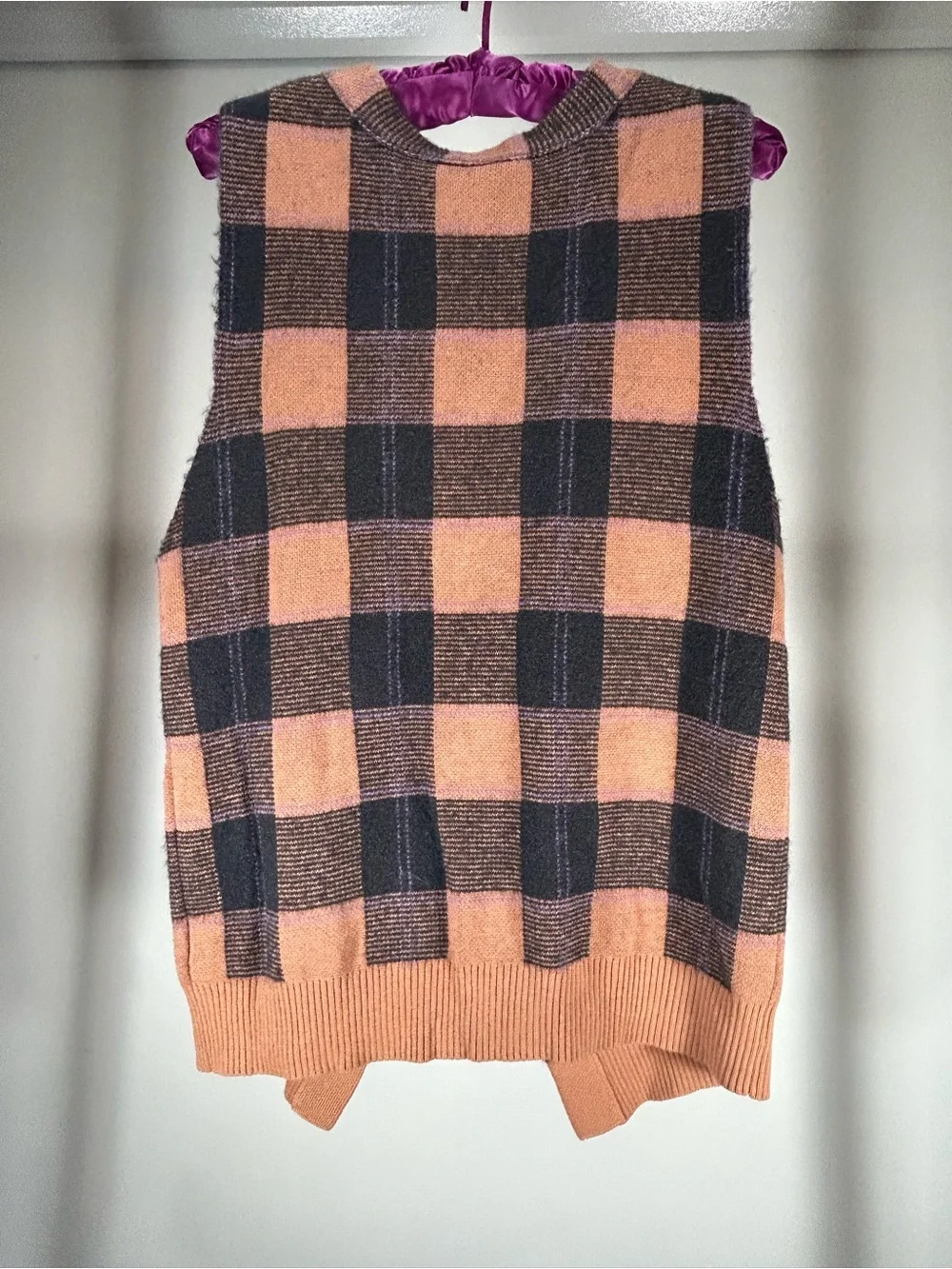 Free People Plaid Button Front Knit Sweater Vest Size XS